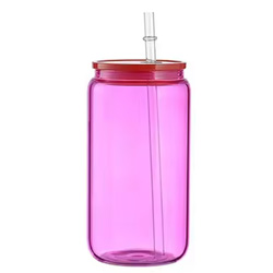 Pink 16oz Glass Can with Straw