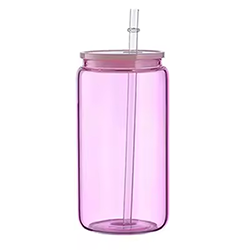 Light Pink 16oz Glass Can with Straw