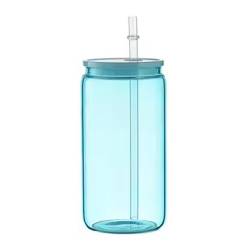 Sea Glass 16oz Glass Can with Straw